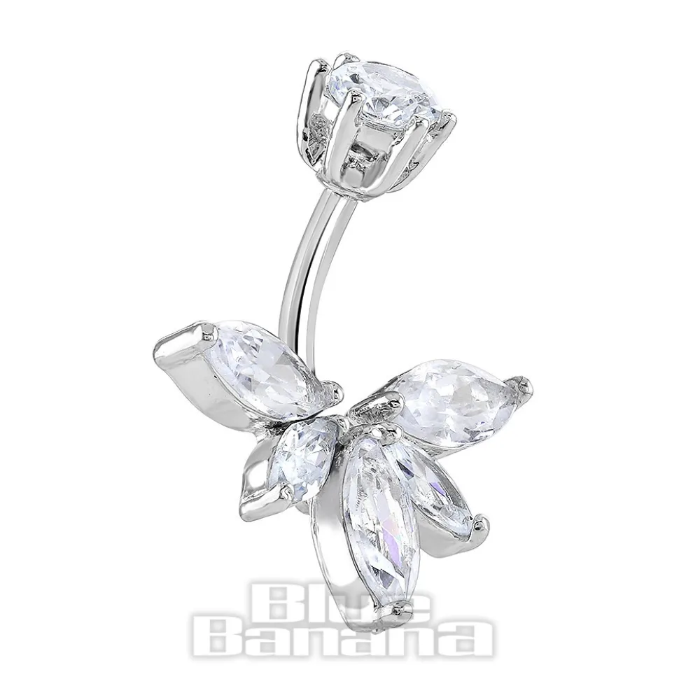 Blue Banana Surgical Steel 1.6 x 10mm 5 Oval Stones Navel Bar (Silver)