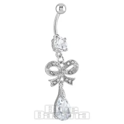 Blue Banana Surgical Steel 1.6 x 10mm Crystal Bow Navel Bar (Silver)