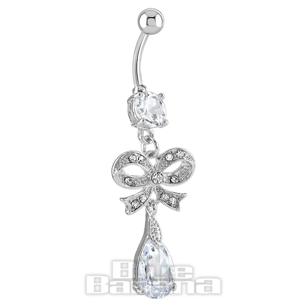 Blue Banana Surgical Steel 1.6 x 10mm Crystal Bow Navel Bar (Silver)