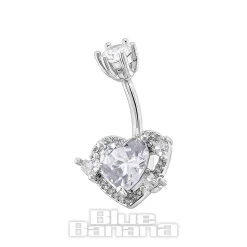 Blue Banana Surgical Steel 1.6x10mm Zirconia Heart Navel Bar (Crystal)