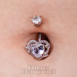 Blue Banana Surgical Steel 1.6x10mm Zirconia Heart Navel Bar (Crystal)