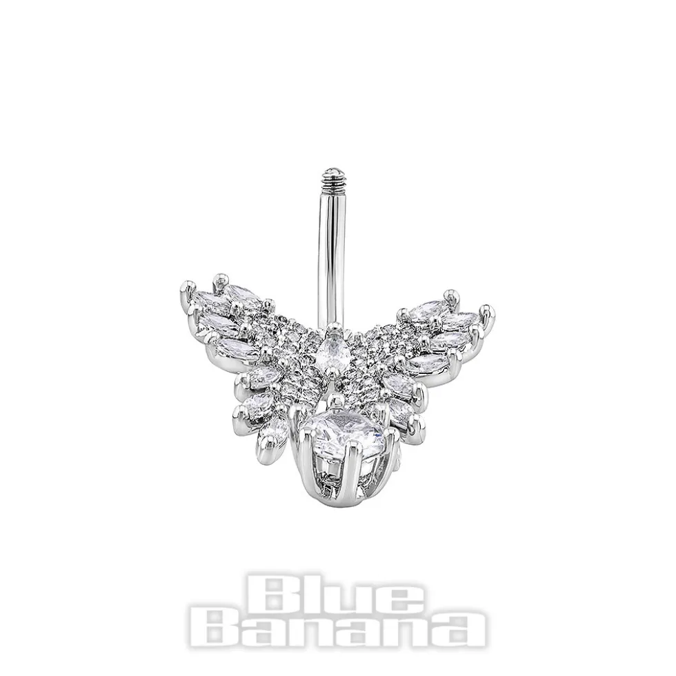 Blue Banana Surgical Steel 1.6x10mm Zirconia Butterfly Navel Bar (Crystal)