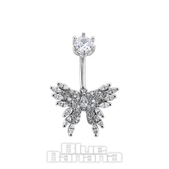 Blue Banana Surgical Steel 1.6x10mm Zirconia Butterfly Navel Bar (Crystal)