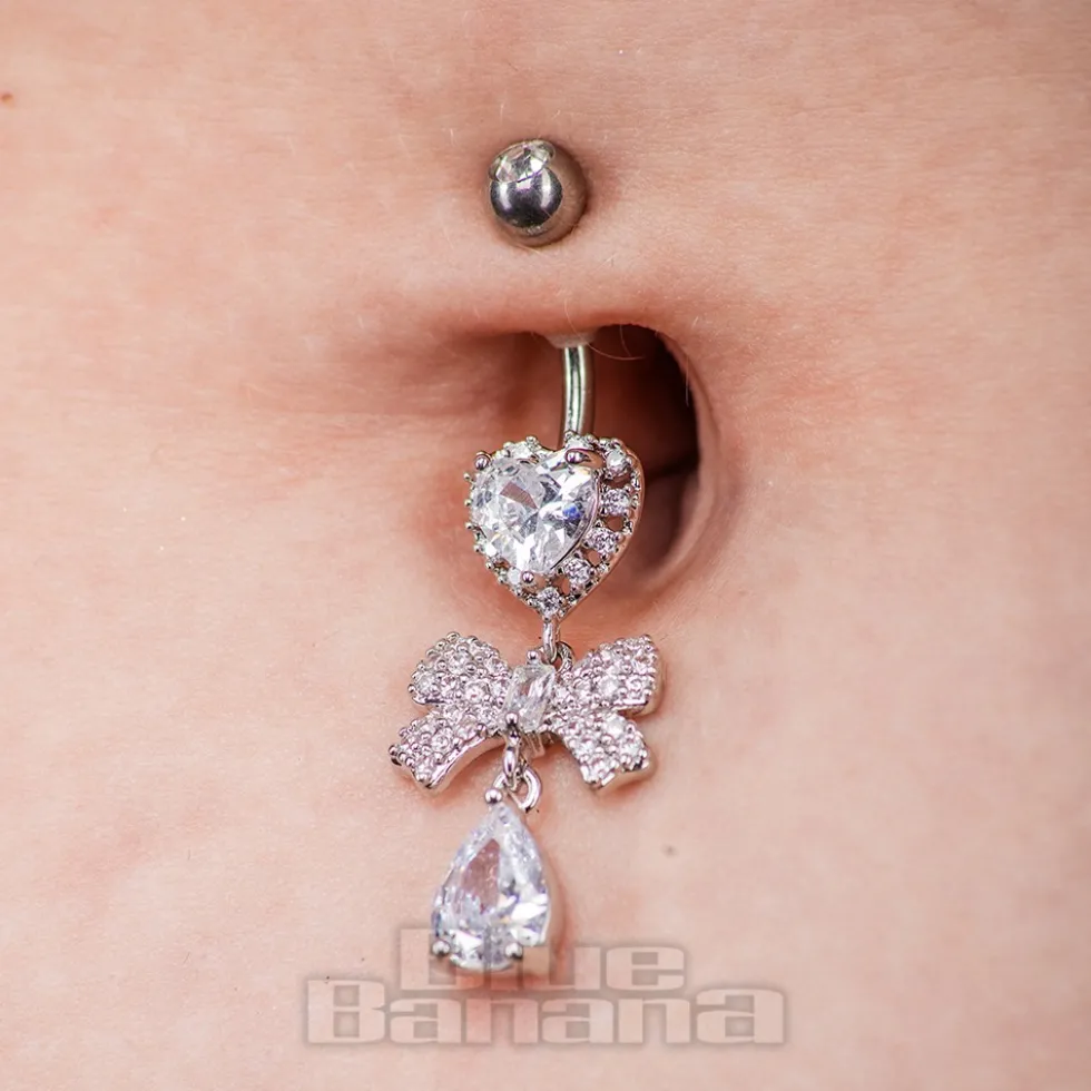 Blue Banana Surgical Steel 1.6x10mm Zirconia Bow Navel Bar (Crystal)