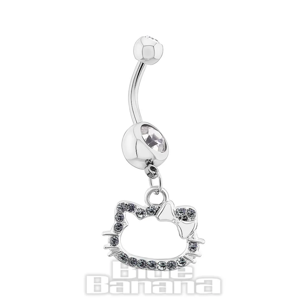 Blue Banana Surgical Steel 1.6x10mm Zirconia Kitty Navel Bar (Crystal)
