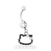 Blue Banana Surgical Steel 1.6x10mm Zirconia Kitty Navel Bar (Black)