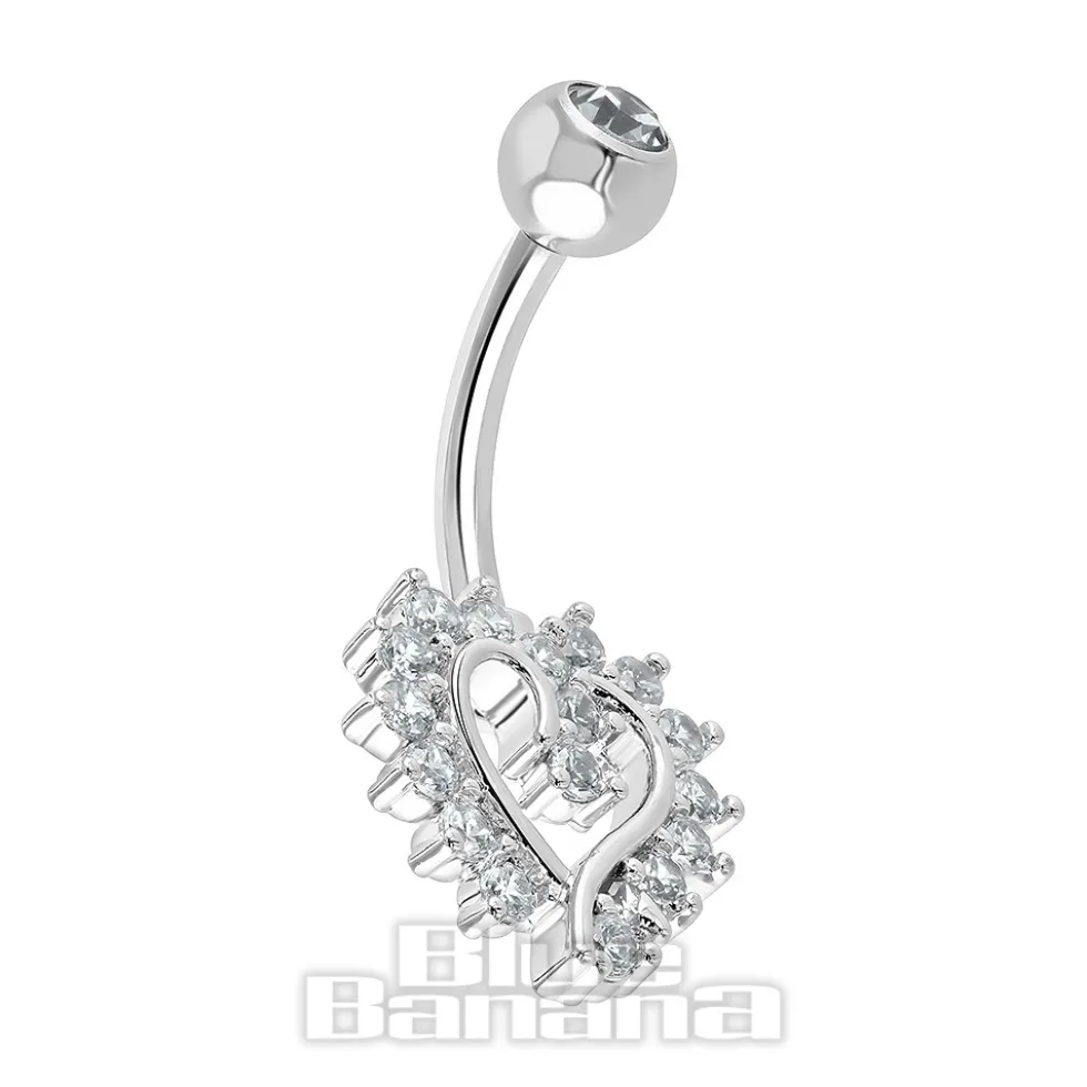Blue Banana Surgical Steel 1.6 x 10mm Externally Threaded Navel Bar Heart Stones (Aqua)