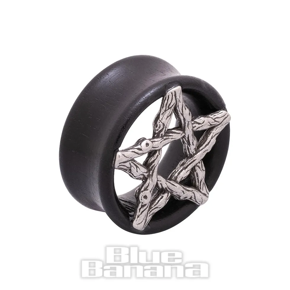 Blue Banana Wood & Silver Pentagram Tunnel 8-25mm (Black)