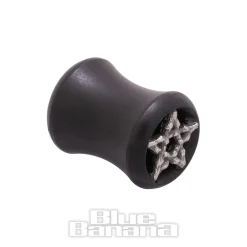 Blue Banana Wood & Silver Pentagram Tunnel 8-25mm (Black)