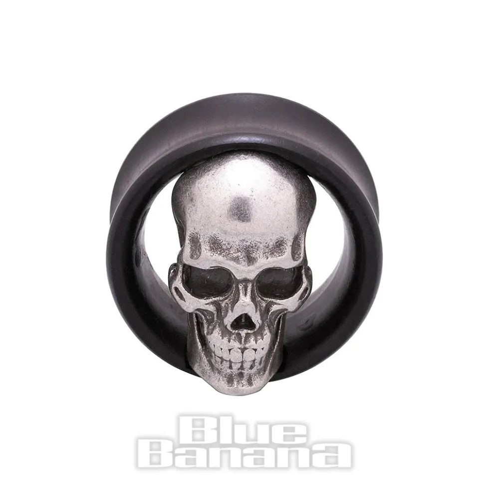 Blue Banana Wood & Silver Skull Tunnel 8-25mm (Black)