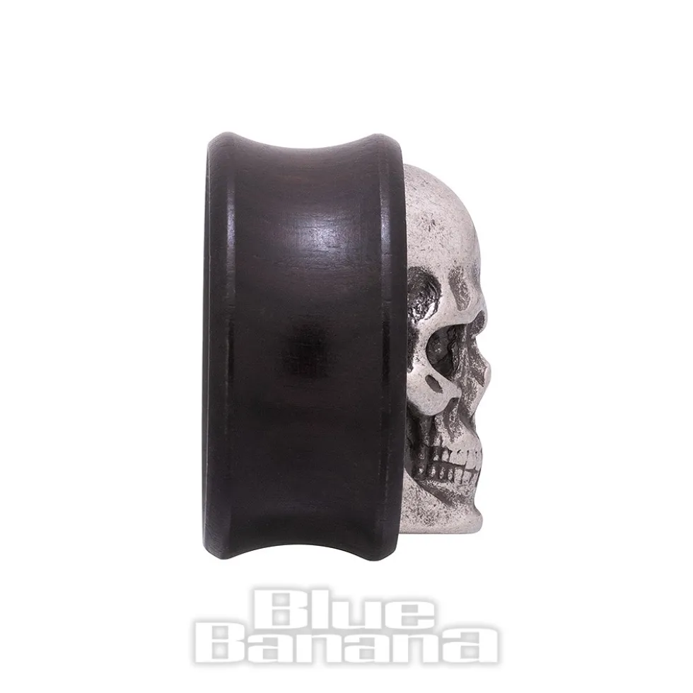 Blue Banana Wood & Silver Skull Tunnel 8-25mm (Black)
