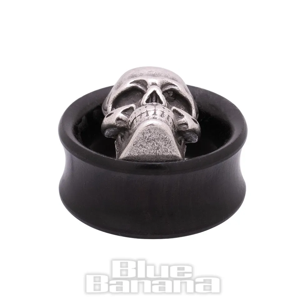 Blue Banana Wood & Silver Skull Tunnel 8-25mm (Black)