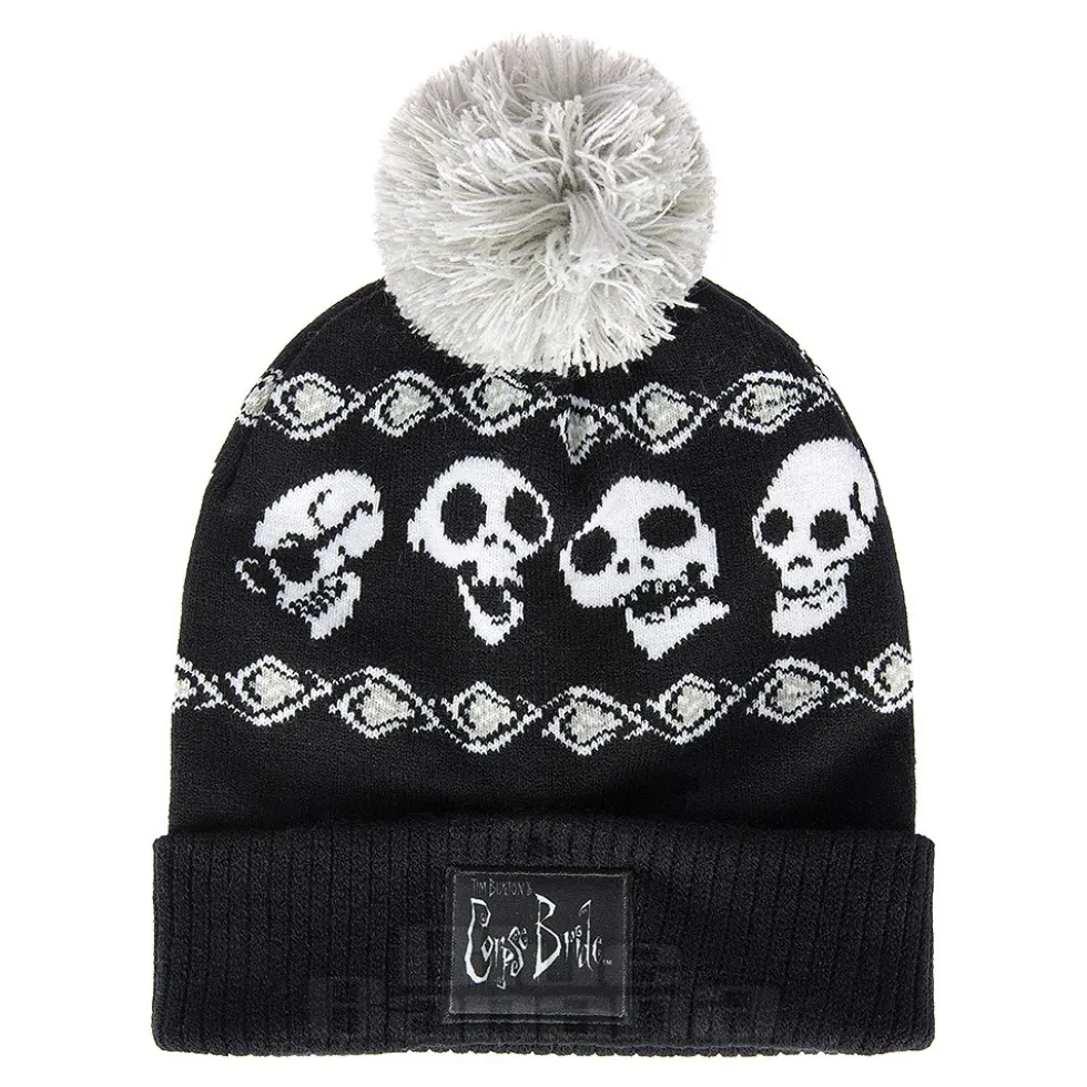 Corpse Bride Skeleton Bobble Hat (Black/White)