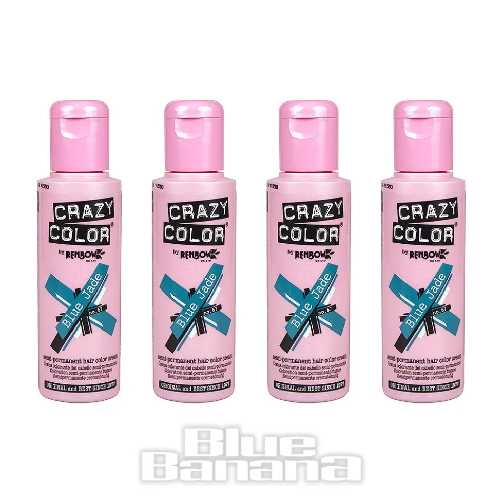 Crazy Color Semi-Permanent Hair Dye 4 Pack 100ml (Blue Jade)