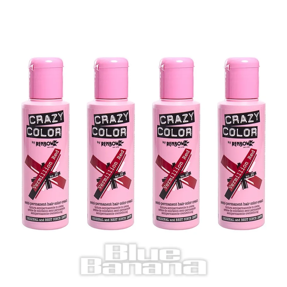 Crazy Color Semi-Permanent Hair Dye 4 Pack 100ml (Vermillion Red)