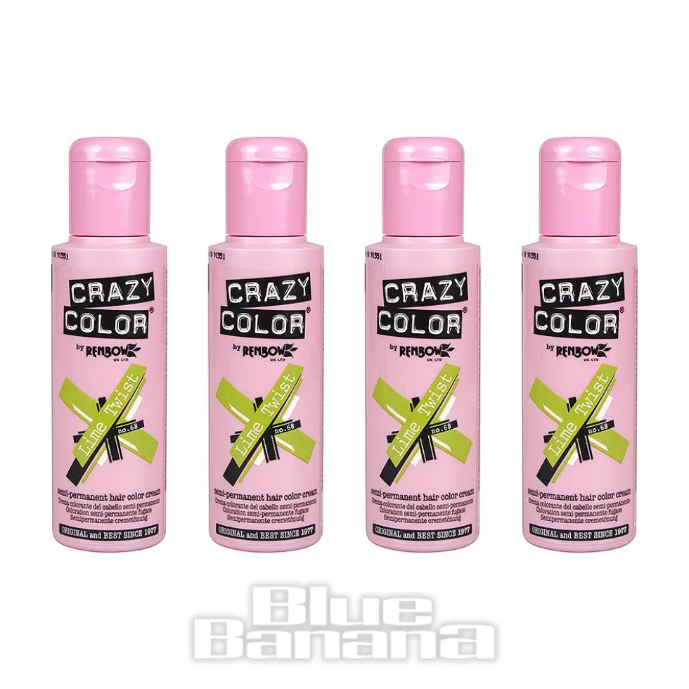 Crazy Color Semi-Permanent Hair Dye 4 Pack 100ml (Lime Twist)