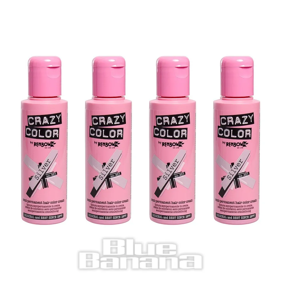 Crazy Color Semi-Permanent Hair Dye 4 Pack 100ml (Silver)