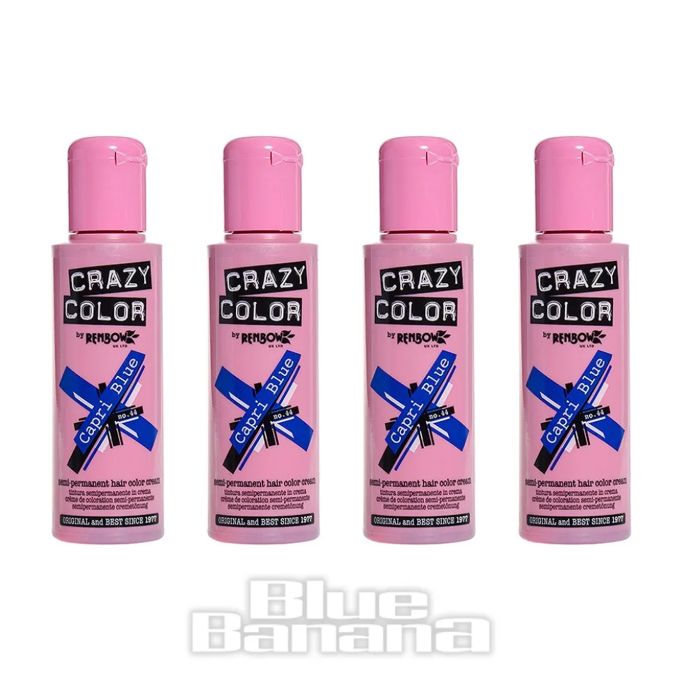 Crazy Color Semi-Permanent Hair Dye 4 Pack 100ml (Capri Blue)