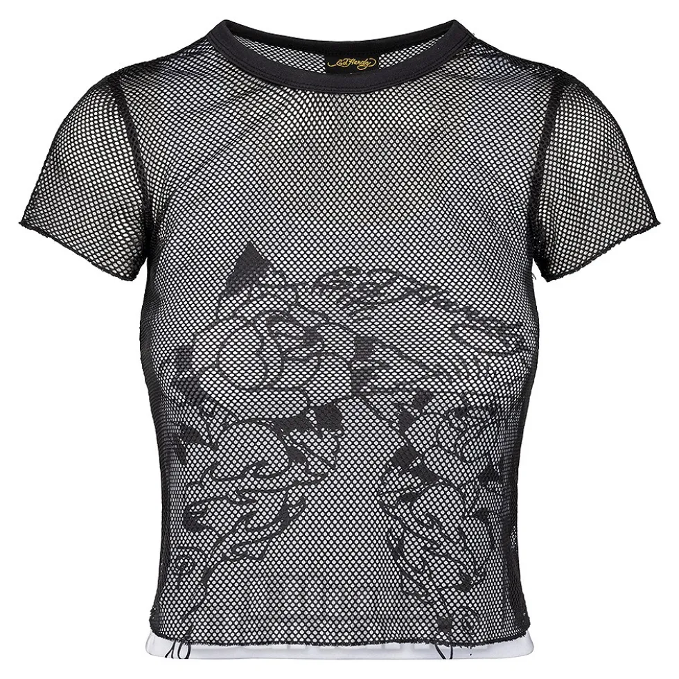 Ed Hardy Climbing Rose Mesh T-Shirt (White/Black)