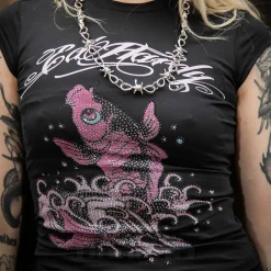 Ed Hardy Koi Fish Diamante T-Shirt (Black)