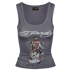 Ed Hardy NYC Diamante Crop Vest (Charcoal)