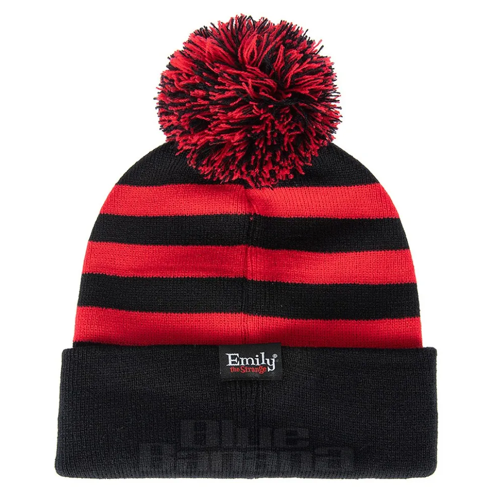Emily The Strange Striped Bobble Hat (Black/Red)