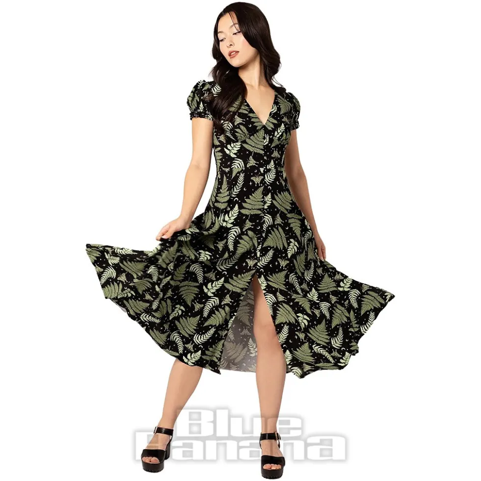Hell Bunny Gaia Midi Dress (Black/Green)