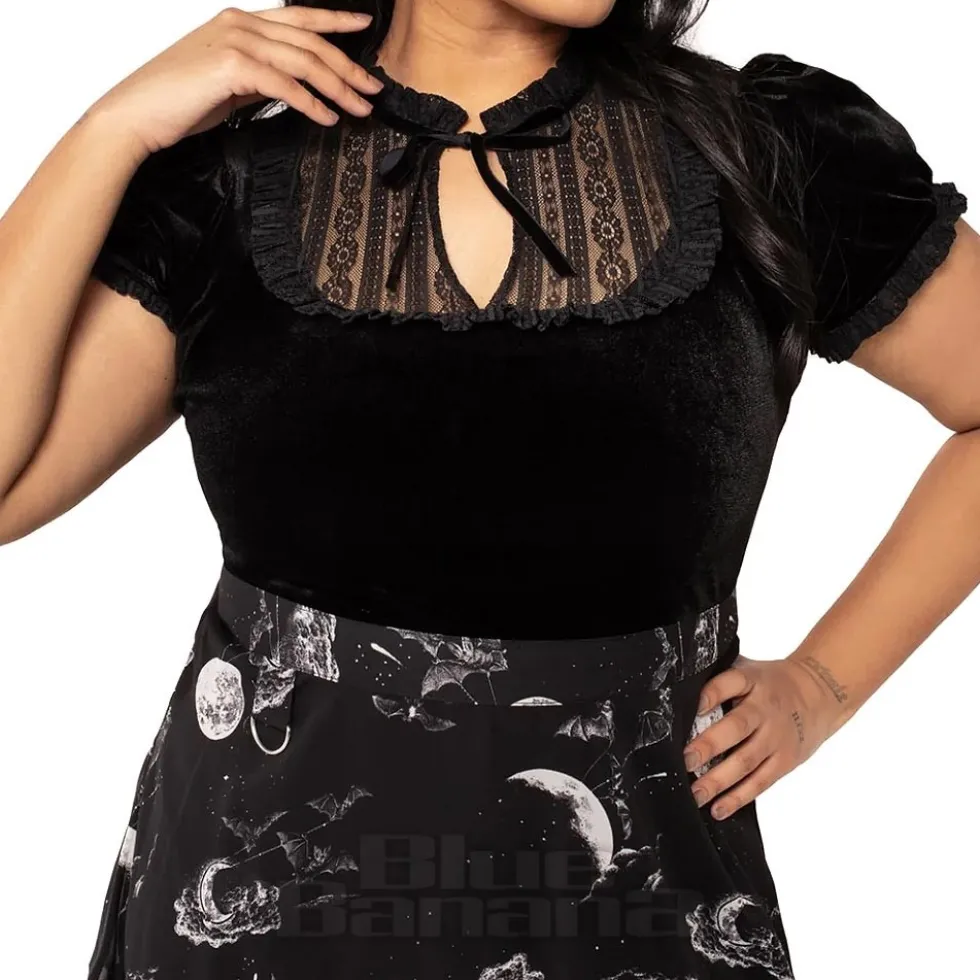 Hell Bunny Velvet Mourning Top (Black)