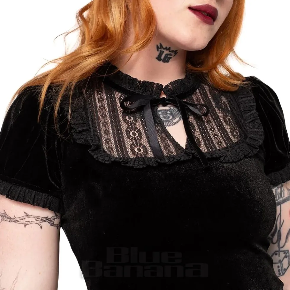 Hell Bunny Velvet Mourning Top (Black)