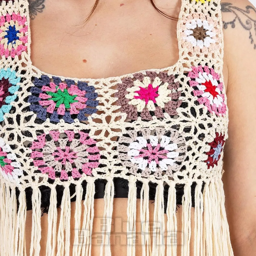 Innocent Maise Crochet Fringe Vest (Cream)