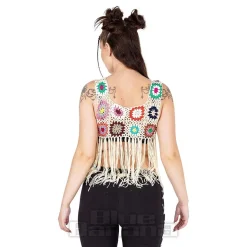 Innocent Maise Crochet Fringe Vest (Cream)