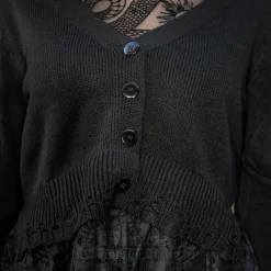 Jawbreaker Distressed Hem Crop Cardigan (Black)
