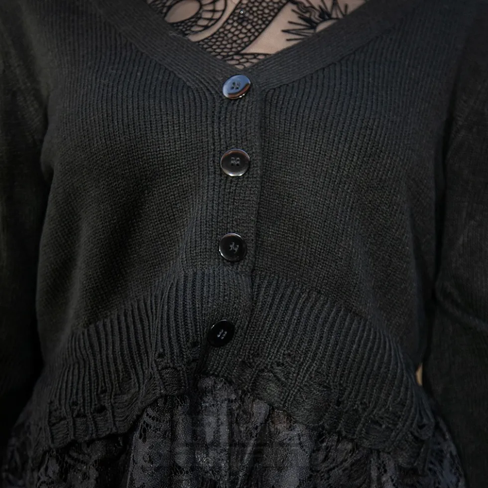 Jawbreaker Distressed Hem Crop Cardigan (Black)
