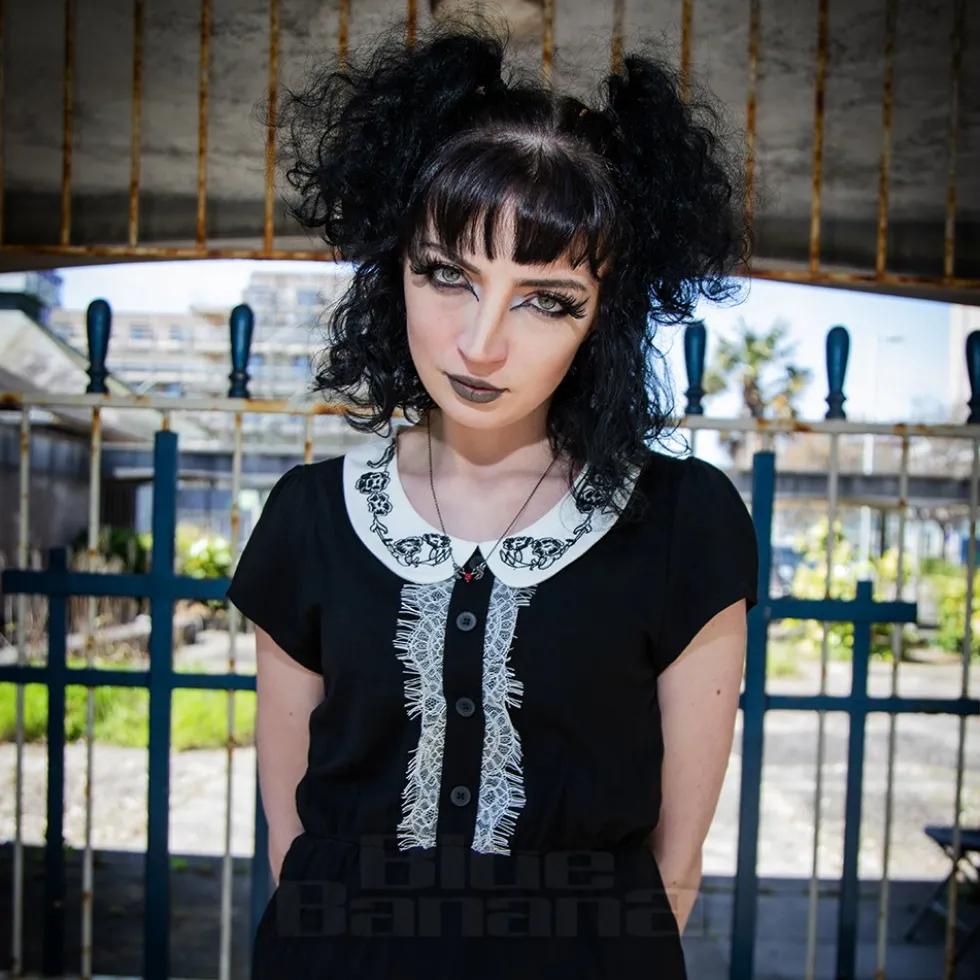 Jawbreaker Embroidered Collar Mini Dress (Black/White)