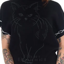 Jawbreaker Oversized Cat Knit Top (Black)
