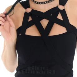 Jawbreaker Pentagram Straps & Rings Crop Top (Black)