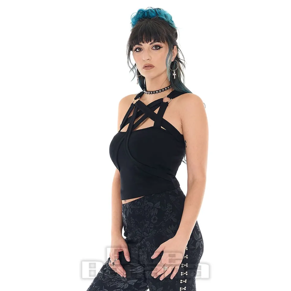 Jawbreaker Pentagram Straps & Rings Crop Top (Black)
