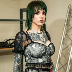 Jawbreaker Puff Sleeve Lace Crop Top (Black/White)