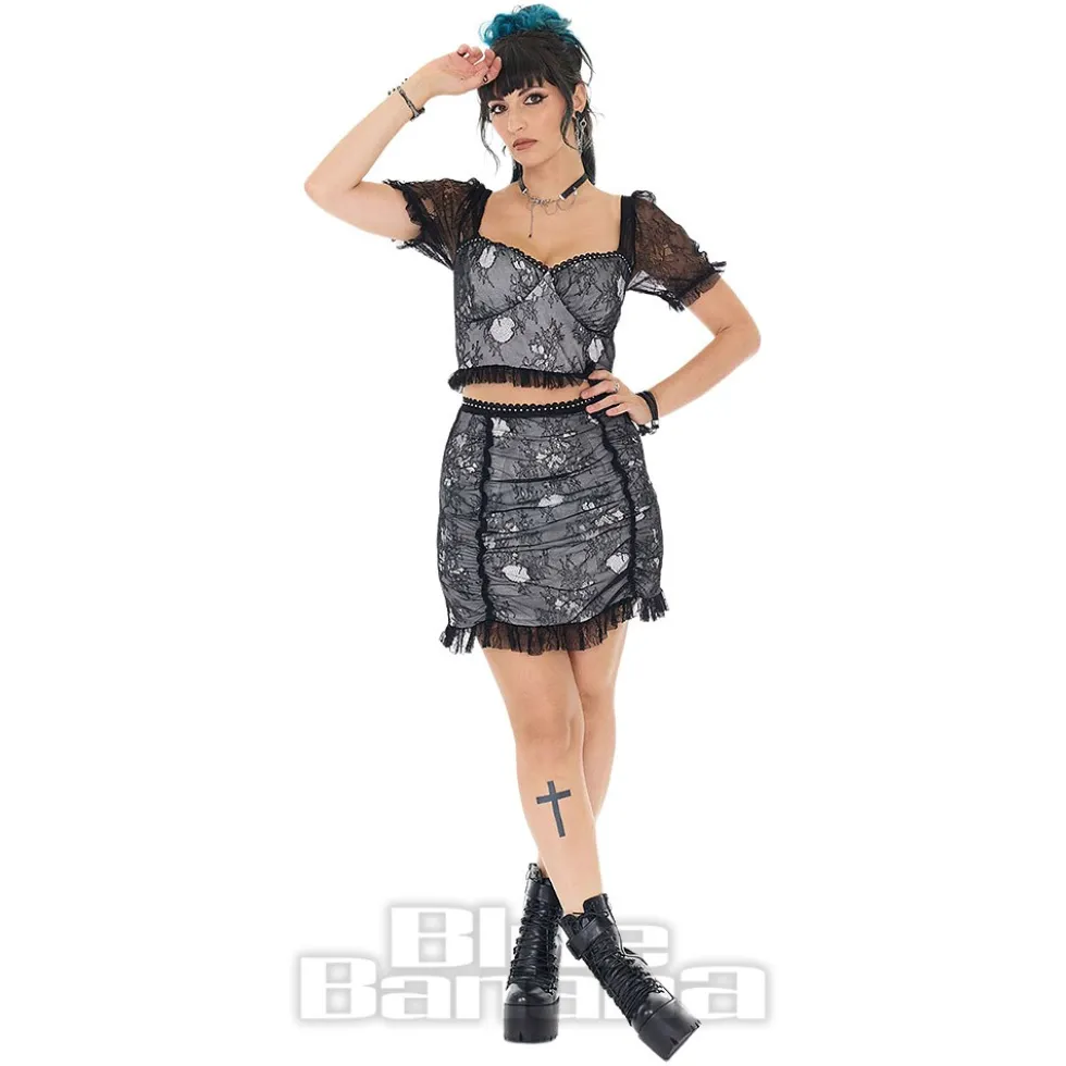 Jawbreaker Puff Sleeve Lace Crop Top (Black/White)