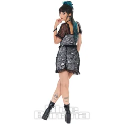 Jawbreaker Ruched Lace Mini Skirt (Black/White)