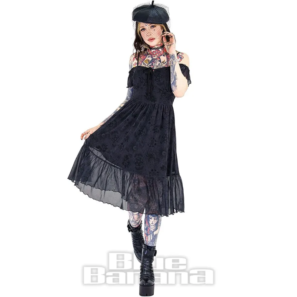 Jawbreaker Tarot Cold-Shoulder Midi Dress (Black)