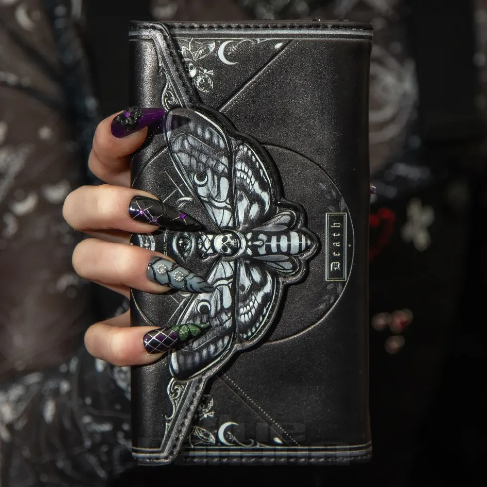 Nemesis Now Death's Head Moth Embossed Gothic Purse (Black)