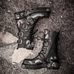 New Rock M.107-S2 Reactor Demon Flame Calf Boots (Black)